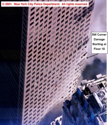 Dommages du coin sud ouest de la tour 7 du World Trade Center