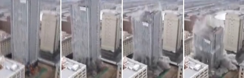 Effondrement symétrique de la tour Landmark par démolition contrôlée
