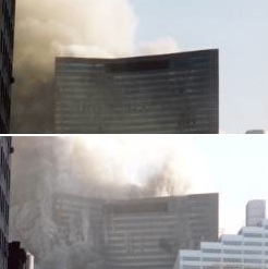 Ligne de brisure en haut de la tour 7 du World Trade Centre pendant son effondrement